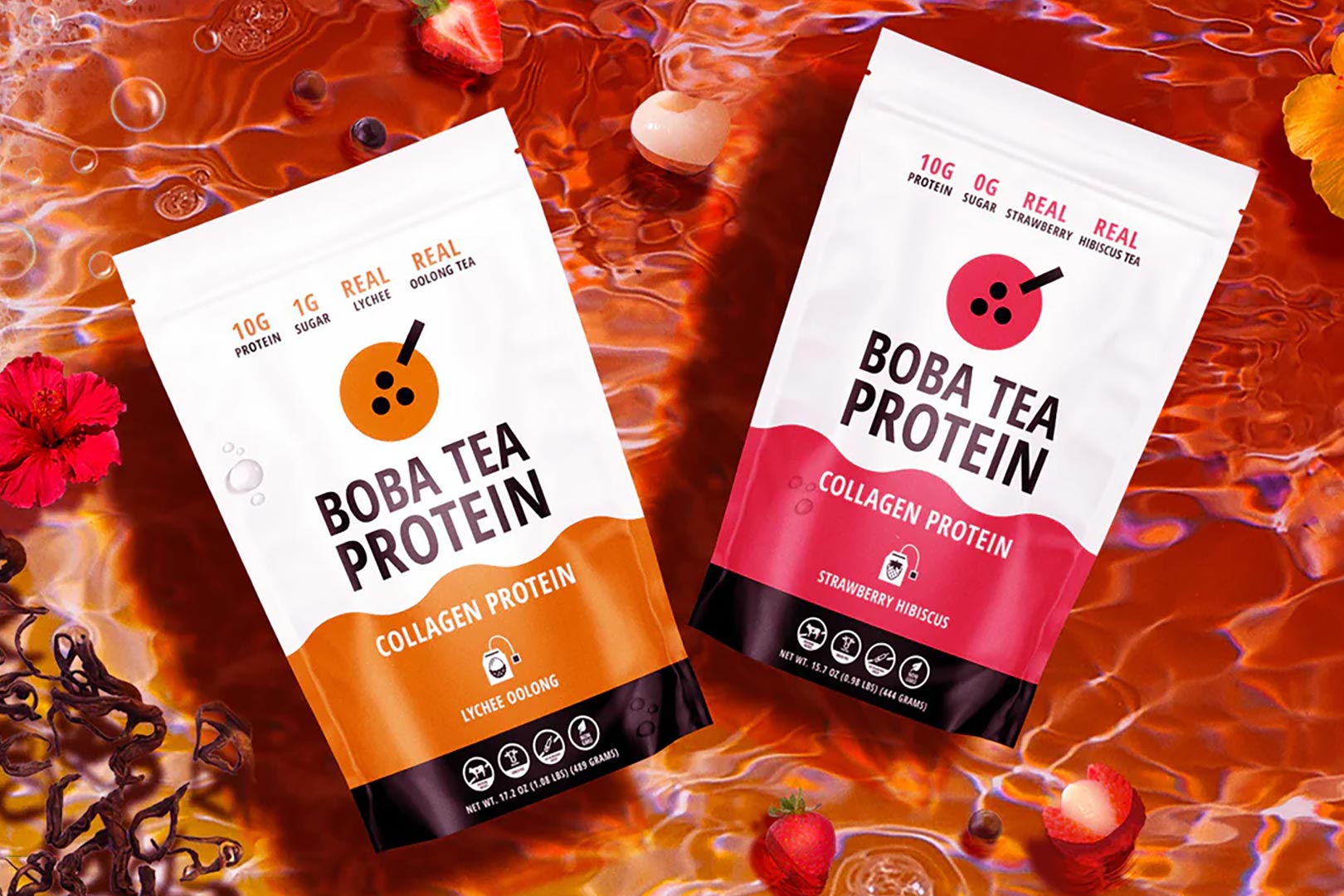 Boba Tea Protein Strawberry Hibiscus Collagen Protein