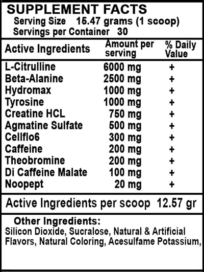 Vinces Muscle Shop Live Strong Live Pre Workout Label