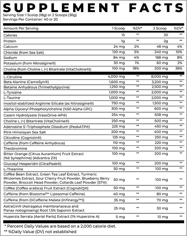 Infinis Nutrition Ultra Pre Workout Label