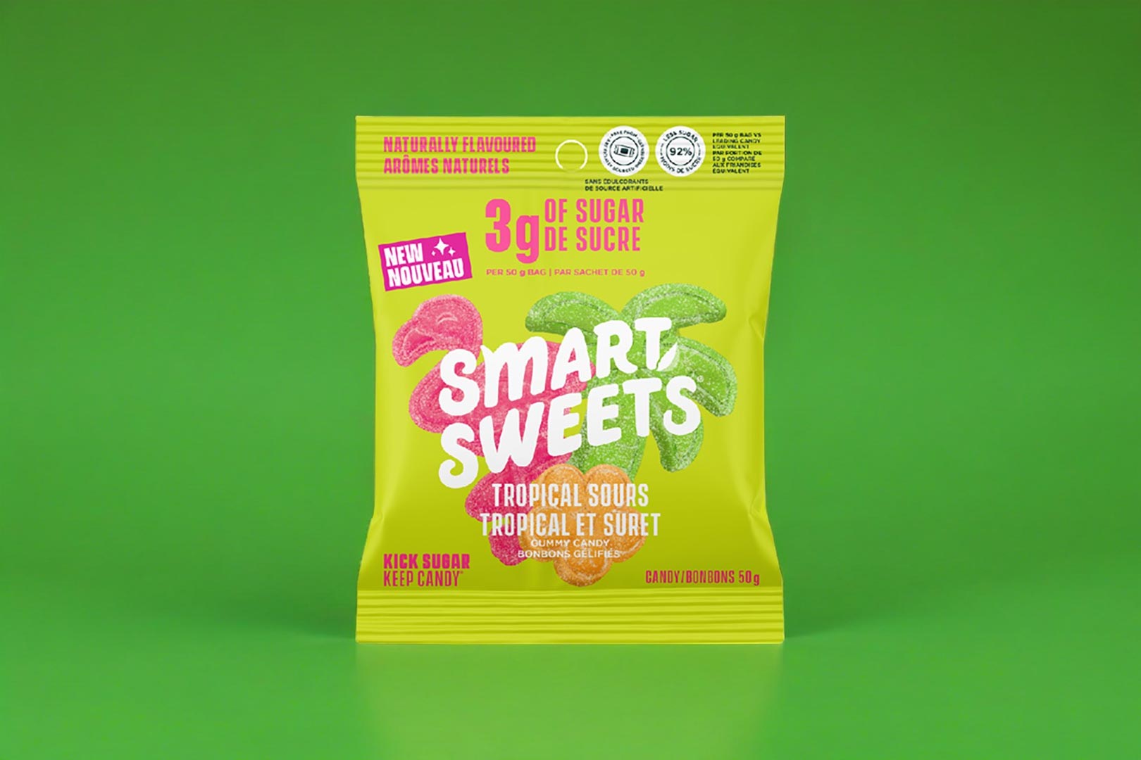 SmartSweets Tropical Sours candy has three separate flavors