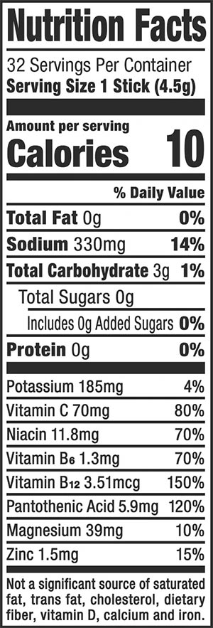 Dripdrop Zero Sugar Electrolyte Powder Label