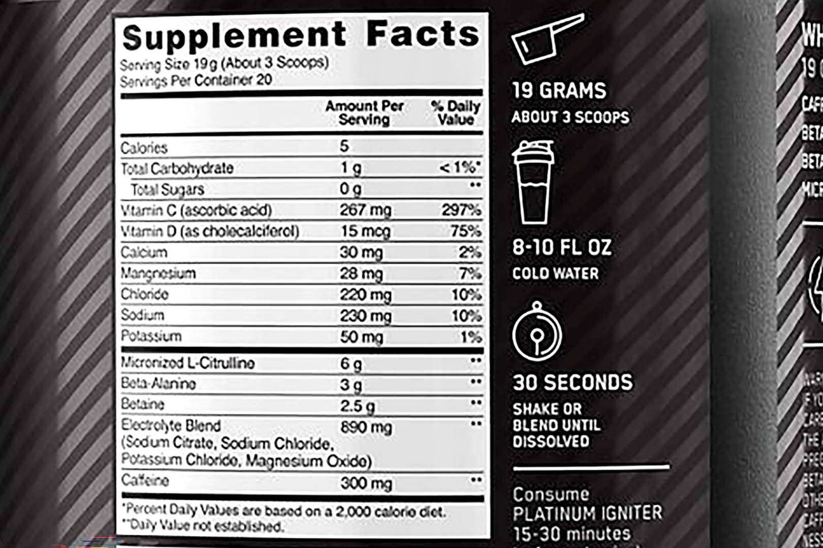 Optimum Nutrition Platinum Igniter Label