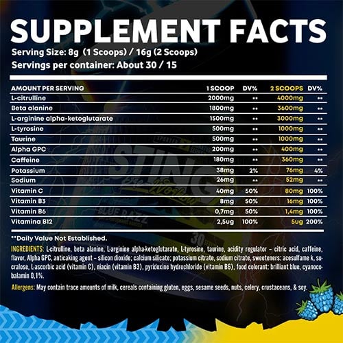 Sporter Sting Pre Workout Label