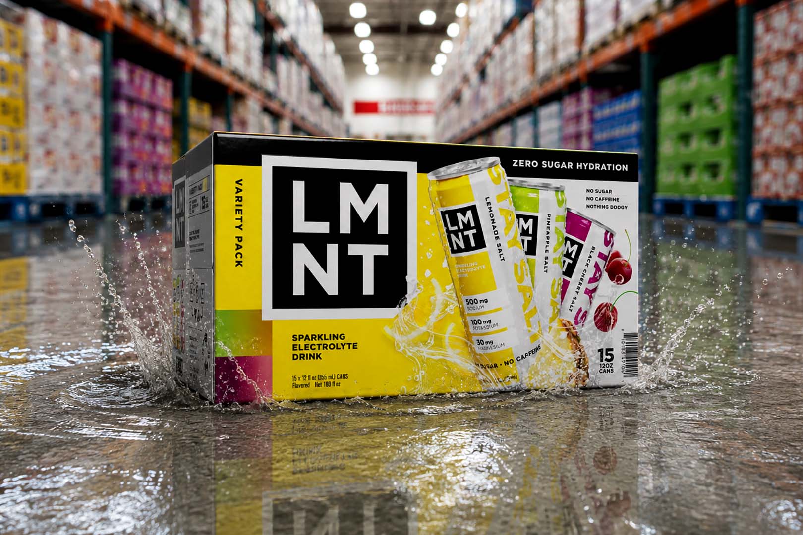Costco's exclusive 15 can pack of LMNT Sparkling Electrolyte Drink